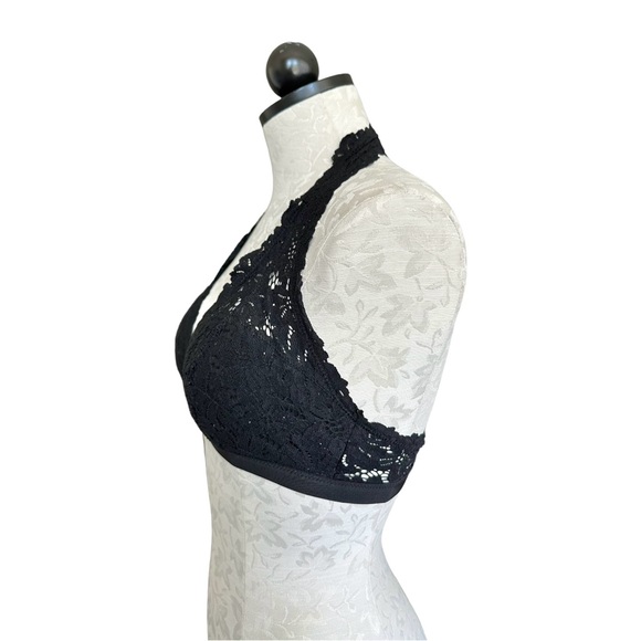 Aerie Lace Halter Bralette Lined Black Wireless Hook & Eye Close Size Large - Picture 2 of 13
